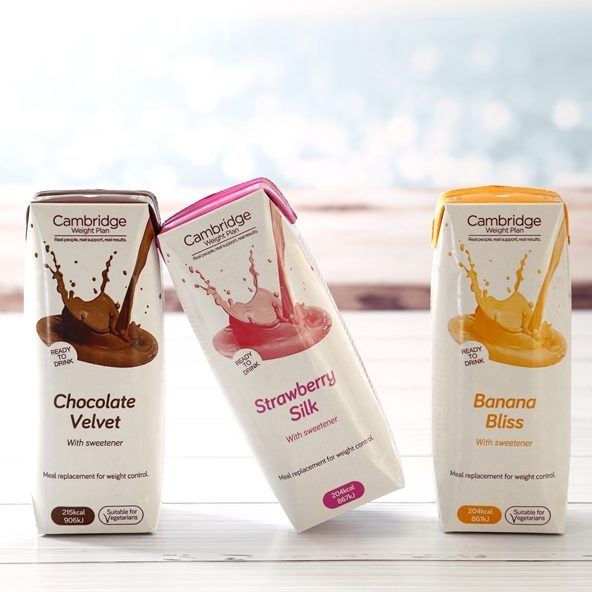 Cambridge Weight Plan, ready to drink shakes. Perfect for clients who are on the go - and 3 flavours to choose from! Choose from Banana Bliss, Chocolate Velvet and Strawberry Silk.